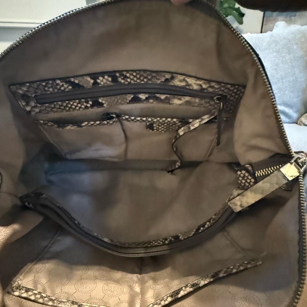 Michael Kors Python-Print Dome Satchel in Brown and Gray - Picture 6 of 8